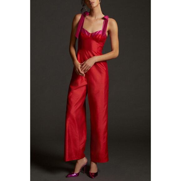 Hutch Pants - HUTCH NWOT Seamed Wide-Leg Jumpsuit Pantsuit Sz 10 Anthropologie Red & Pink Bows